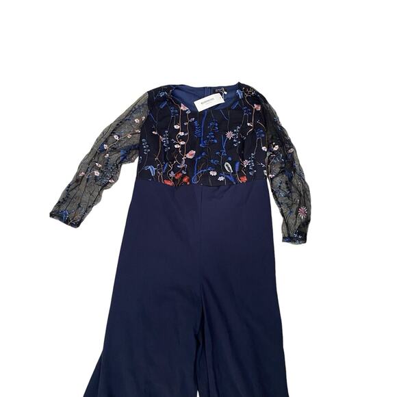 Size 28W Bloomchic Romper Jumpsuit Formal Embroidered Navy Floral NWT - Picture 2 of 6